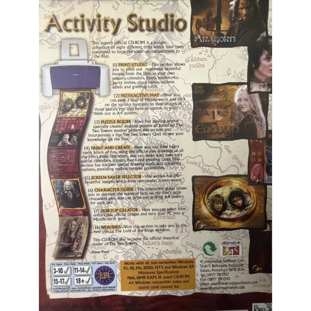 The Lord Of The Rings The Two Towers Activity Studio PC CD ROM Vtg